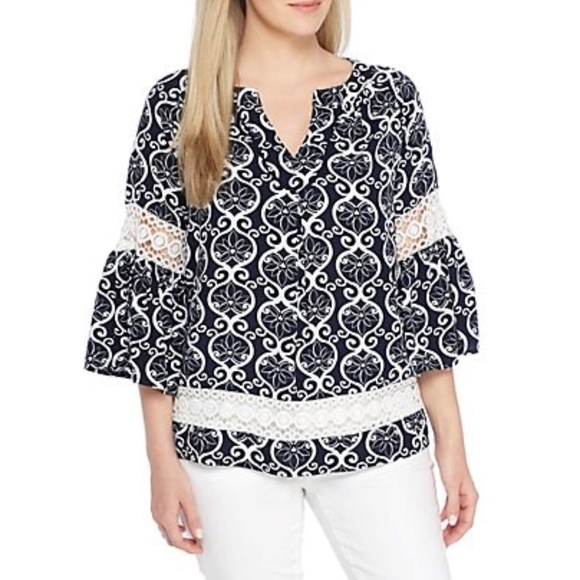 crown & ivy Tops - Navy Blue/White Summer Shirt Size SP Crown & Ivy